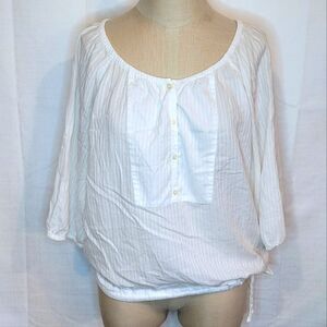 Gap White Cotton Top 3/4 Sleeve Coastal Grandmother Beach Minimalist Size Small